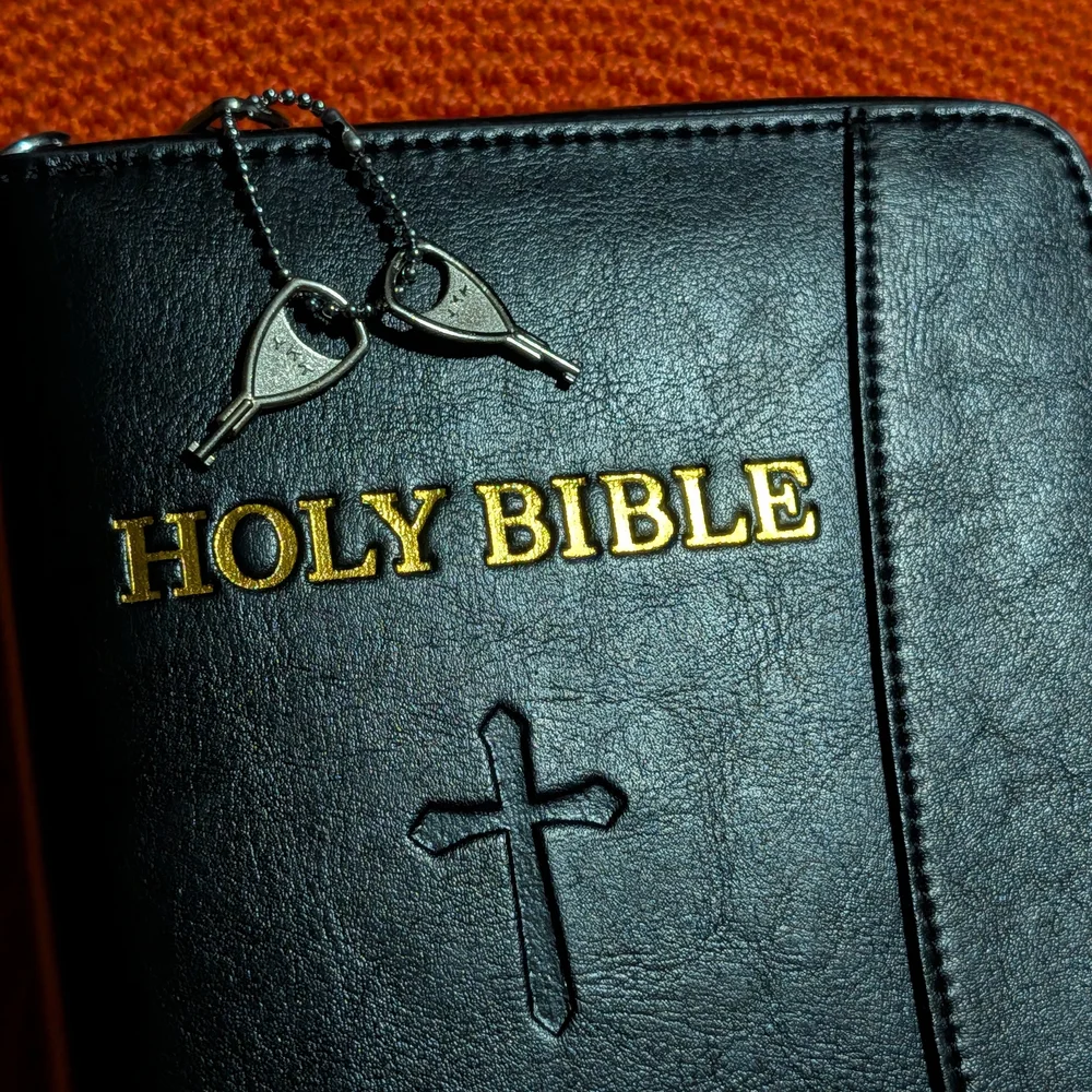 Black Faux Leather Holy Bible Cover Organizer with Cross